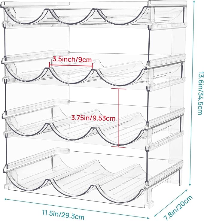 Water Bottle Organizer - 4 Tier Large Capacity stackable water Bottle Organizer for Cabinet, Free-Standing Water Bottle Storage Holder for Countertops, Pantry, Bars, Cabinets, Fridge, Hold 12 Bottles