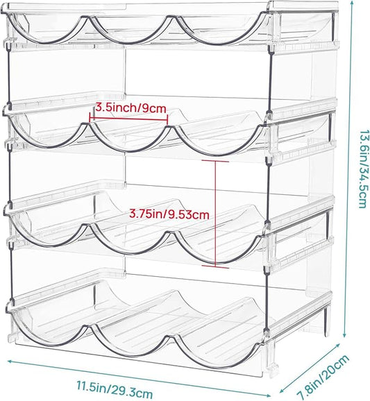 Water Bottle Organizer - 4 Tier Large Capacity stackable water Bottle Organizer for Cabinet, Free-Standing Water Bottle Storage Holder for Countertops, Pantry, Bars, Cabinets, Fridge, Hold 12 Bottles