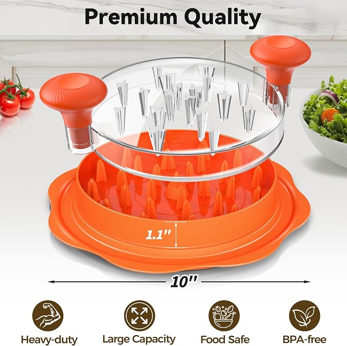 Ukeetap 10" Pro Chicken Shredder Tool Twist Large for Kitchen，Orange | BPA-Free Food-Safe Meat Grinder, Visible Chicken Breast Meat Shredder with Strong Anti-Slip Bottom & Ergonomic Handle