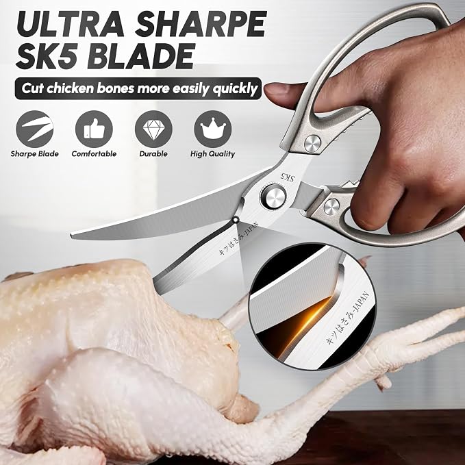 SSGP Heavy Duty Kitchen Shears Set - All Purpose Meat Scissors for Food | Sharp Japanese Stainless Steel, Dishwash Safe Detachable, Kitchen Scissors for Poultry Chicken Crab Leg Fishing, Cooking Gift