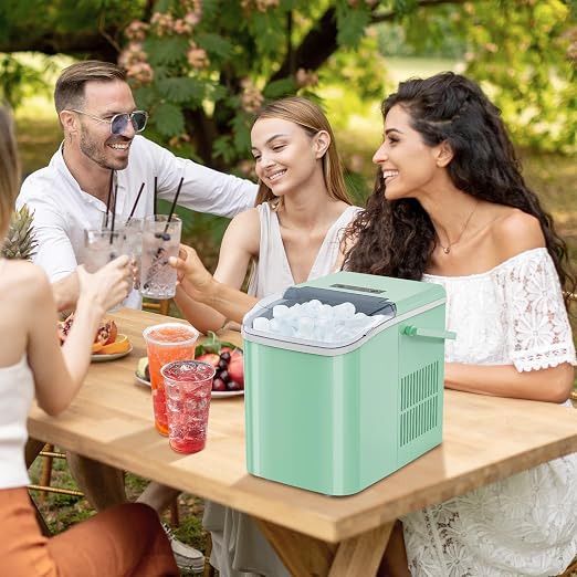 OLIXIS Ice Maker Machine with Handle,26lbs in 24 Hours,9 Cubes in 6 Mins,Auto-Cleaning Portable Ice Maker with Basket and Scoop, Countertop for Home, Kitchen, Camping, RV, Bright Green