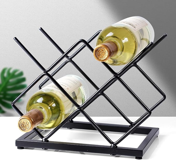 Countertop Wine Rack - 5 Bottle Freestanding Modern Gold Metal Small Wine Rack - Tabletop Wine Holder Stand for Cabinet, Pantry, Wine Bottle Storage
