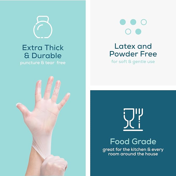 GUSTO Disposable Plastic Vinyl Gloves | Bulk Case, Latex-Free, Powder-Free, Food Safe, Comfortable Flexible Fit, Durable, Clear, Cooking, Meal Prep & Cleaning