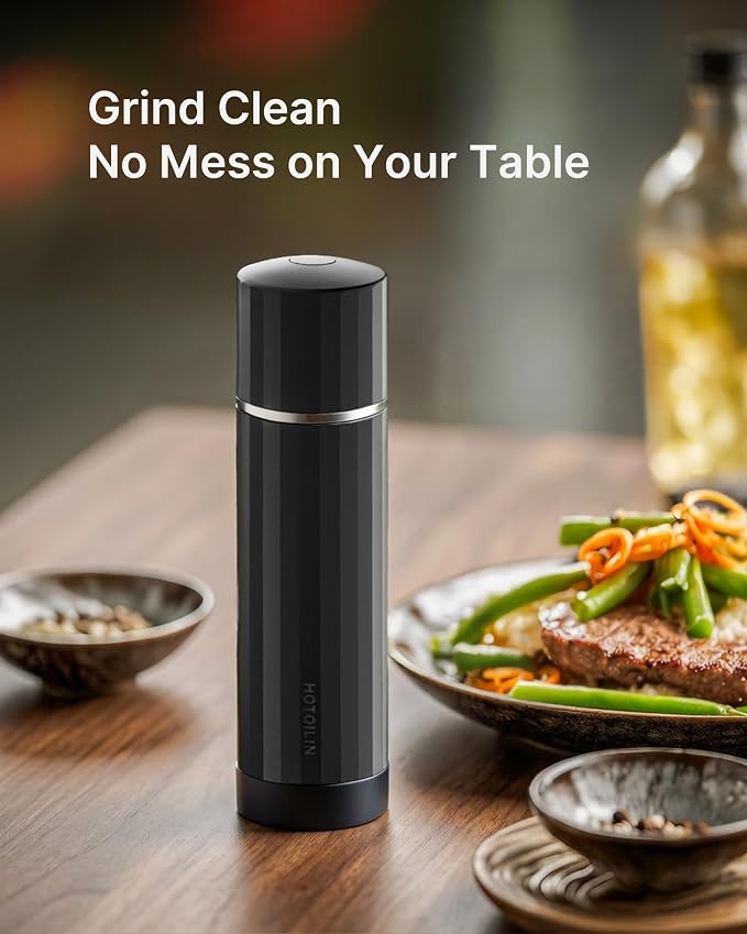 All-Metal Pepper Grinder, Manual Pepper Mill, Stainless Steel Burr | Commercial-Grade, No Plastic, Refillable, 60+ Precision Settings, High-Output Grinding, Magnetic No-Mess Powder Chamber