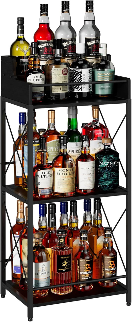 KLM Liquor Bottle Display Shelf, Liquor Cabinet bar for Home, 4 Step Liquor cabinetck, Mini bar,Liquor Cabinet, Home Retro Bar Shelf Stand for Liquor Whiskey, Spirits.(Black