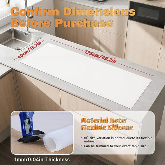 49.2" x 15.7" Large Silicone Mat for Kitchen Counter Protector, Cuttable | Silicon Countertop Protector Mat Heat Resistant Mats for Countertop, Cut to Fit Placemat Ship Roll by Foepoge, Translucent