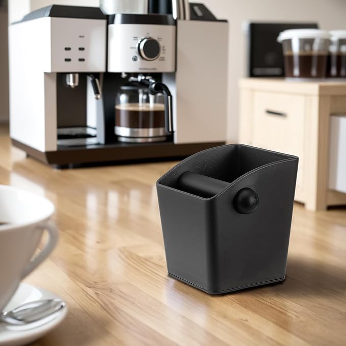 Espresso Knock Box - Shock-Absorbent Durable ABS Coffee Grounds Knock Box with Removable Knock Bar and Non-Slip Base, Ideal Coffee Bar Accessories for Father's Day Gift