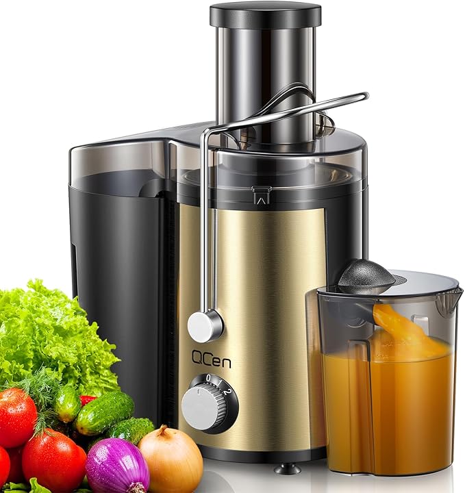 Juicer Machine 800W Centrifugal Juicer with Wide Mouth Feed Chute | For Fruits And Vegetables, Stainless Steel, BPA-Free Parts, Easy To Clean, Gold Finish, Fast Juice Extraction
