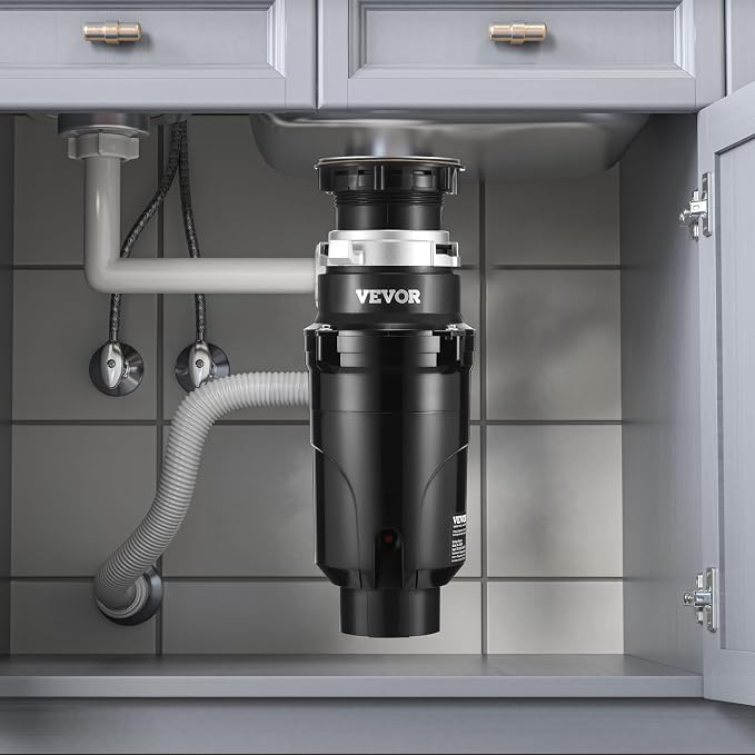 VEVOR JW-301 Garbage 1/2HP 3450RPM DC Motor, Continuous Feed Sink Disposer, EZ Connect Food Waste Grinding System with Power Cord and Splash Guard, for Kitchen, Black