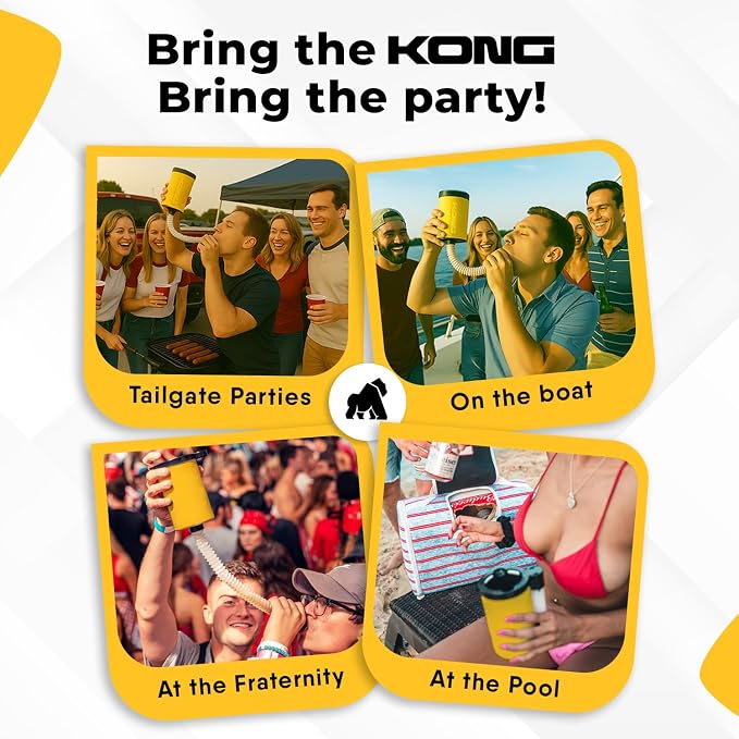 The Kong 2.0 - A Portable Can or Bottle Cooler/Cup With A Detachable, Expandable, Hose To Funnel Your Drink (Yellow)