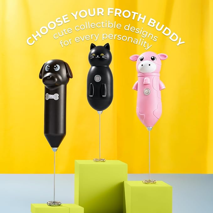 Zulay Kitchen Cat Milk Frother Wand – Cutesy Frother, Meet Your New Frothing Buddy Midnight The Cat, Adoption Papers and Stickers Included, Purrr-fect for Lattes, Cappuccino & Matcha – Black