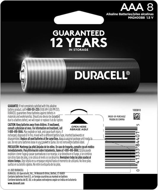 Duracell Coppertop AAA Batteries with Power Boost Ingredients, 8 Count Pack Triple A Battery with Long-lasting Power, Alkaline AAA Battery for Household and Office Devices