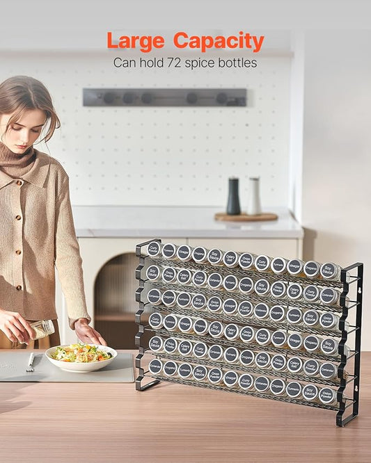 VEVOR Spice Rack Organizer for Cabinet, Spice Organizer with 72 Empty Spice Jars, Lids, Spice Labels, and Funnel Complete Set, Seasoning Organizer for Countertop, Kitchen, Pantry, Cupboard, 23x16 in