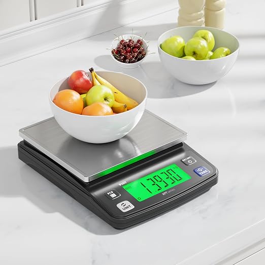 Polit KPT Digital Kitchen Scale, 0.5g Precision, Counting Mode, 13lb/6kg | Stainless steel tray; dual power; anti-slip rubber feet; for cooking, baking, meal prep, seed and hardware weighing