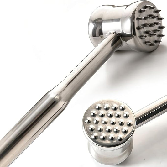 Dual-Sided 2-in-1 Stainless Steel Meat Tenderizer Tool, Meat Mallet Hammer with Meat Tenderizer Needles, Professional Kitchen Tool for Tenderizing Steak, Chicken and Beef, Easy-Grip Easy to Clean