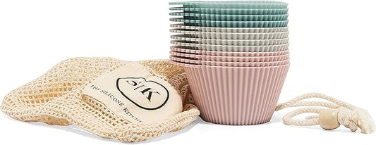 The Silicone Kitchen Reusable Silicone Baking Cups Silicone Muffin Liners for Cupcakes, BPA Free, 12 Pack, Regular, Pink Gray Blue