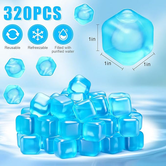 320 Pcs 10lb Reusable Ice Cubes for Drinks Plastic Ice Cube Refreezable Without Diluting Frozen to Keep Drink Cool Longer for Coffee Cocktails Whiskey Wine Bar Party Camping (Square,Blue)