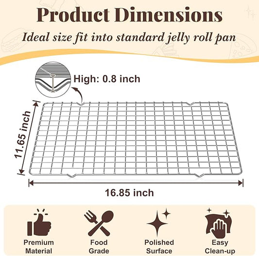 Cooling Racks for Cooking and Baking - 2 PCS 11.65" x 16.85" Grid Wire Baking Rack for Oven Cooking, Baking, Grilling, Roasting - Dishwasher Safe Bacon Rack - Fits Half Sheet Cookie Pan