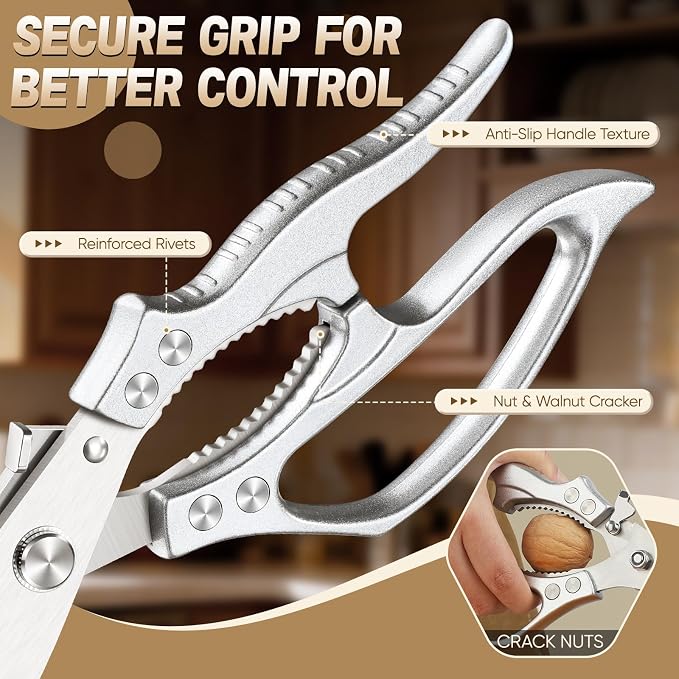 Freelander Poultry Shears Set Silver, All Purpose Heavy Duty Kitchen Shears | Japanese Kitchen Scissors for Food, Chicken, Meat, Fish, Vegetables with Ergonomic Non-Slip Handle, Gifts for Women Men