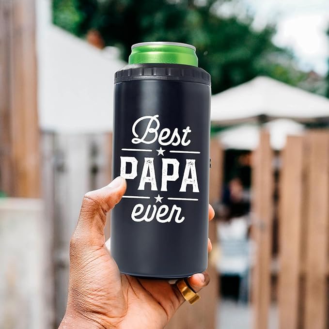 SANDJEST 4-in-1 Dad Tumbler Gifts for Dad from Daughter Son - 12oz Best Papa Ever Can Cooler Tumblers Cup - Stainless Steel Insulated Cans Coozie Christmas, Birthday, Father's Day Gift