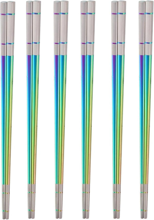 Reusable Stainless Steel Chopsticks,Dishwasher Safe , Easy to Use(6 PCS,Dazzling colors)