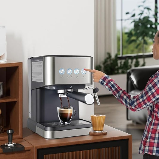 Coffee Machine, Spoon and Tamper Small Drip Coffee Machine, 1.5L Semi-automatic Coffee Machine, Latte Maker with Adjustable Shot Volume for Home