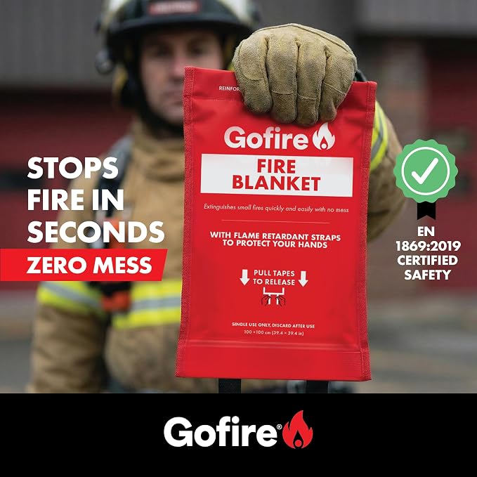 Gofire Adult Fire Blanket - Fiberglass Flame Resistant Emergency Blanket for Kitchen Fires, Reusable, 39 x 39 in