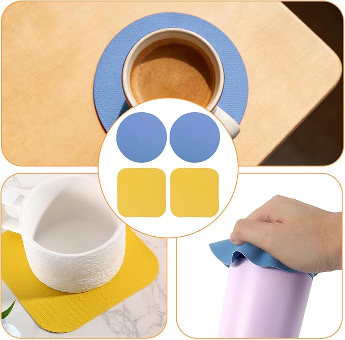 LUTER 4pcs Jar Opener Gripper Pads, Rubber Jar Opener Mat | Round & Square Jar Opener Mats for Seniors with Weak Hands Non-Slip Kitchen Coasters Gadgets (Blue Circle & Yellow Square)
