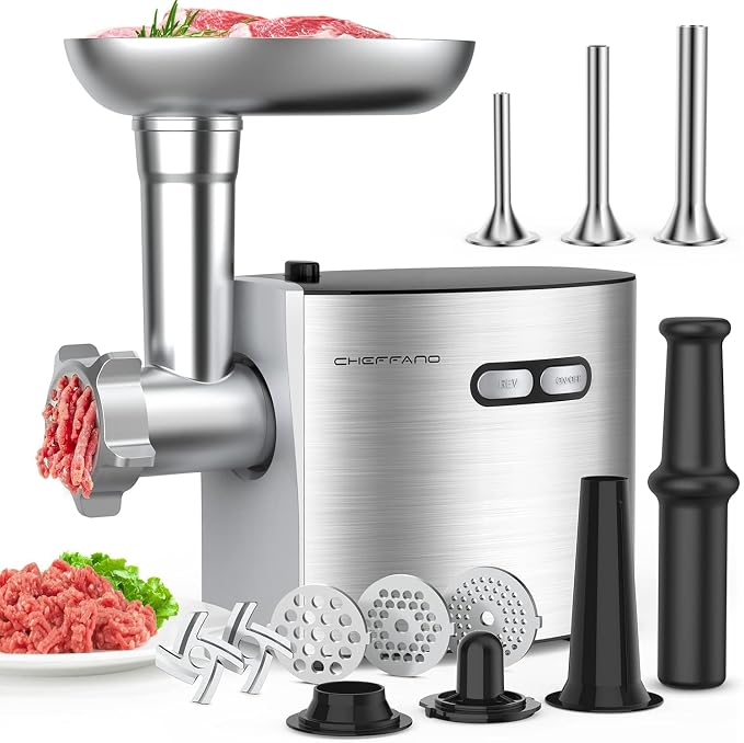 Meat Grinder, 2800W Max Electric Sausage Stuffer, ETL Approved Heavy Duty Meat Mincer with 2 Blades, 3 Plates, 4 Sausage Tubes & Kubbe Kit for Home Kitchen Use (MG091-3S)