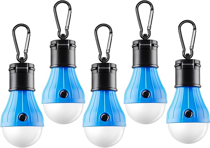 FLY2SKY Tent Lamp Portable LED Tent Lights Blue 5 Packs Hook Hurricane Emergency Lights LED Camping Lights Bulb Camping Tent Lanterns Camping Equipment for Camping Hiking Backpacking Fishing Outage | Battery Powered LED Tent Lights Bulbs Outdoor Campin...