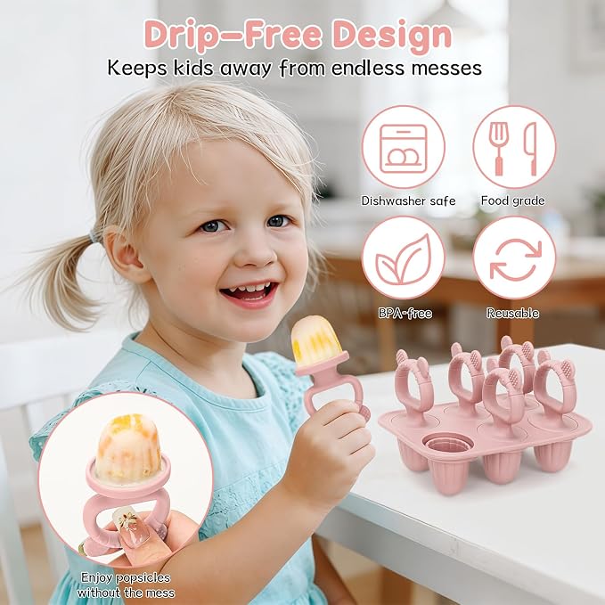 Silicone Baby Popsicle Molds with Sticks, Mini Popsicles Molds for Babies | Breastmilk Popsicle Molds for Teething Relief, Frozen Treats Maker Popsicle Maker Ice Pop Mold for Toddlers Kids(Pink)