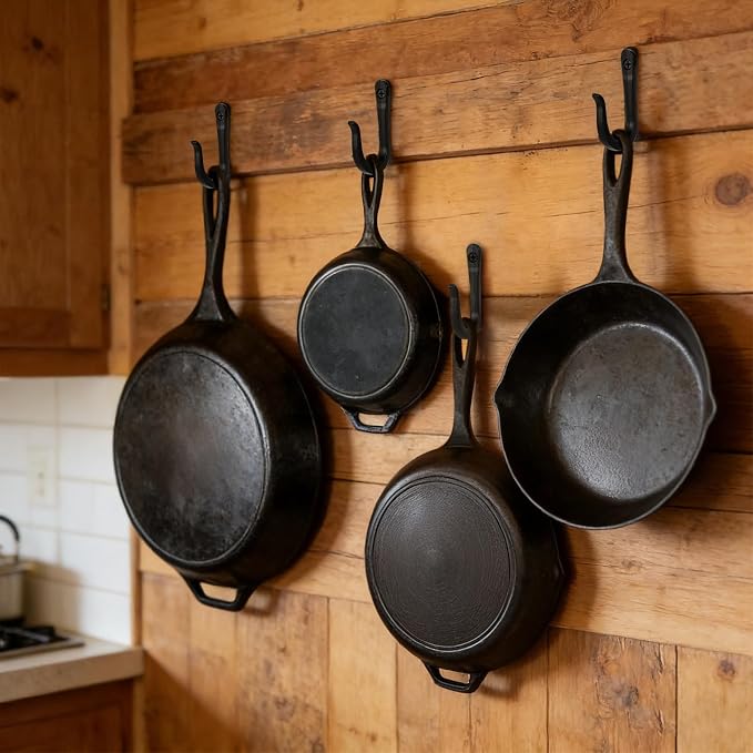 5 Pack Heavy Duty Wall Hooks, Decorative Coat Hooks, Hooks for Hanging Cast Iron Skillets, as Well as Backpacks, Coats, etc, Multi-Layer Electroplated, Indoor and Outdoor Use(Black)