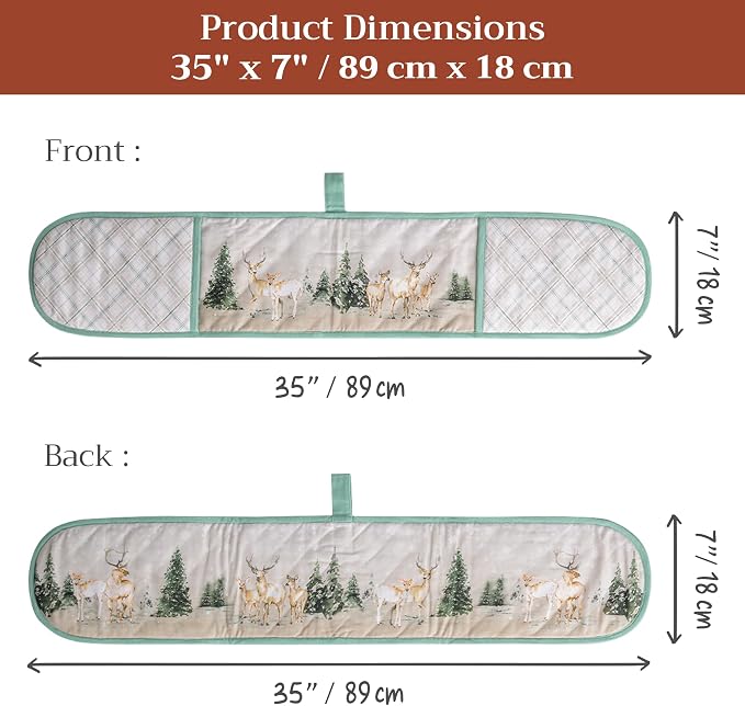 Maison d' Hermine Double Oven Mitts 100% Cotton Double Oven Glove (7"x35") | Heat Resistant BBQ Cooking Gloves with Loop Baking Kitchen Home Hotel Farmhouse Thanksgiving Christmas - Deer In The Woods
