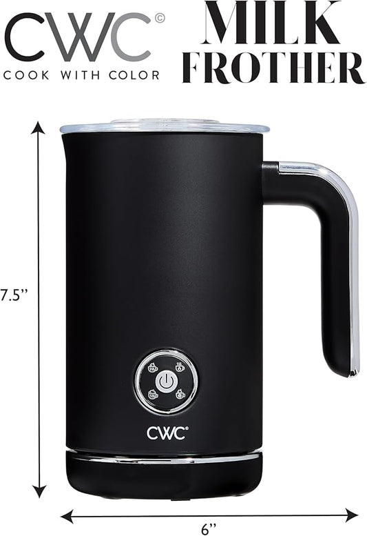 COOK WITH COLOR 4-in-1 Electric Milk Steamer and Frother - 2-Minute Heating and Frothing, Hot and Cold Foam Maker for Coffee, Latte, Cappuccino, Macchiato, Milk Warmer, Auto Shut Off, Black