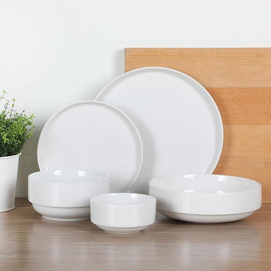 Gibson Home Rothernberg 40-Piece White Porcelain Dinnerware Set – Service for 8, Stackable Plates and Bowls, Durable Kitchen Dinner Set