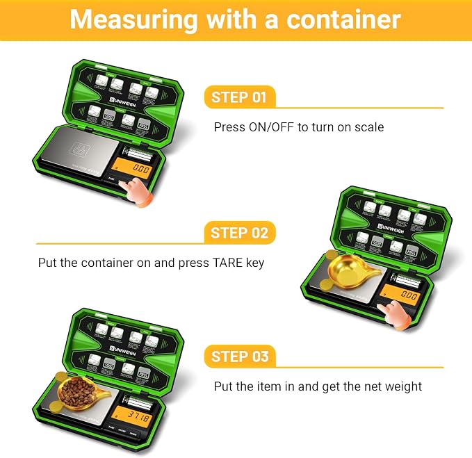 UNIWEIGH Digital Pocket Scale 200g/0.01g, Digital Scale Grams Precision | Jewelry Scale,Coins Scale with 50g Cal Weights for Powder,small items,Tea,Jewelry,Coins (Battery Included)-Fluorescent Green