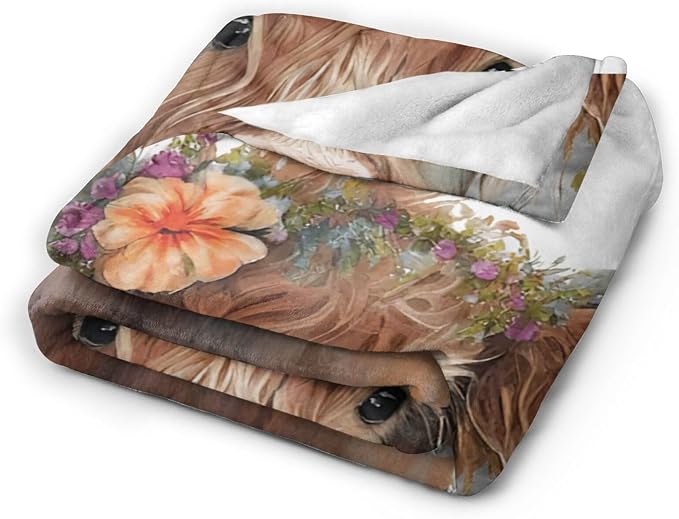 Highland Cow Blanket Soft Cozy Cattle Fleece Plush Throw Blanket Warm Lightweight Cute Farm Animal Stuff Decor Flannel Blanket Gifts for Girls Boys Lovers Adults Women Men Bed Travel 40"x50"