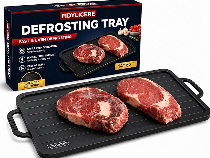 Defrosting Tray for Frozen Meat - Rapid Aluminum Thawing Plate for Steak, Chicken, Fish & Pork | 14" Large Size | Non-Stick, No Microwave or Hot Water Needed | BPA-Free Meat Defroster Board