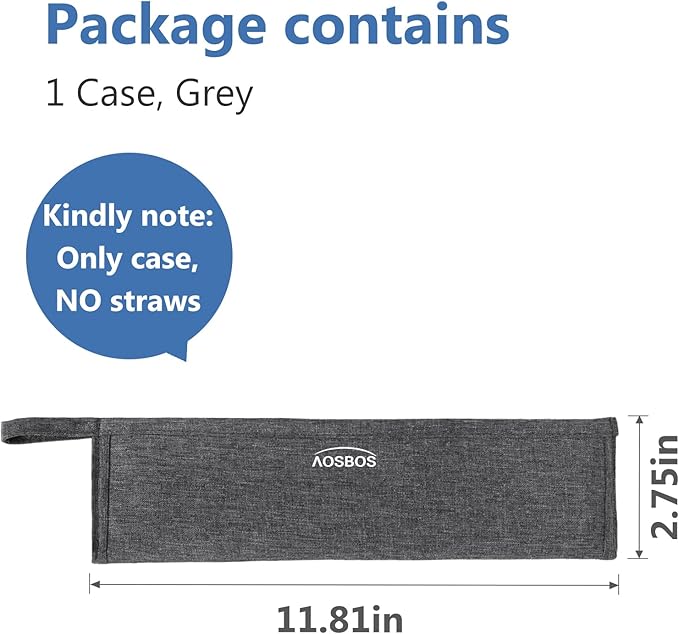 Aosbos Reusable Straws Carrying Case, Portable Small Pouch for Metal, Paper, Plastic, Silicone Disposable Straws, Stainless Steel Chopstick - Grey