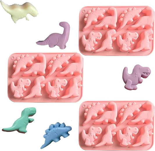 3PCS Pink Dinosaur Silicone Molds - 3D Dinosaur Cake Pan for Chocolate, Jello, Candy, Cupcake Toppers & Soap Making (Dinosaur Shape)