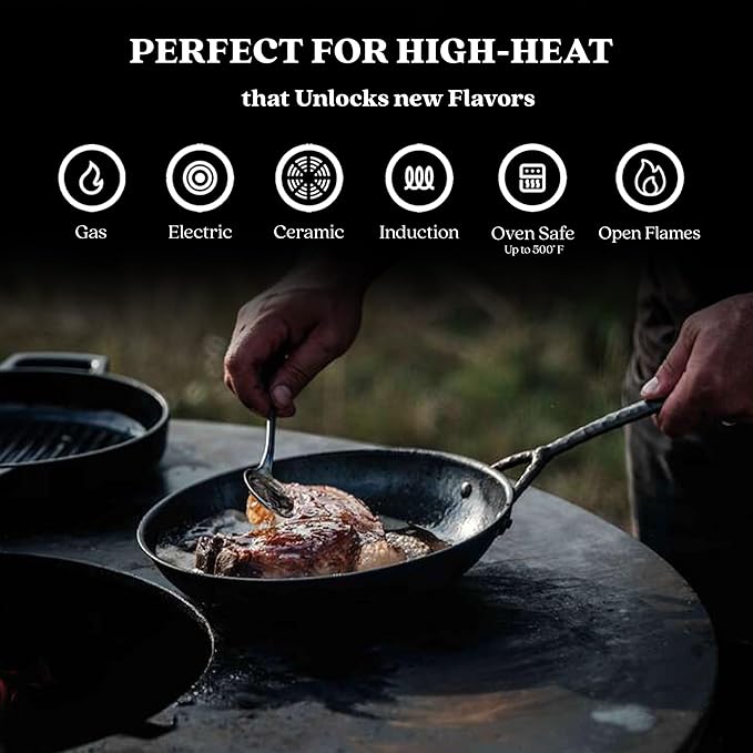 Alva 9.5” Carbon Steel Frying Pan – Naturally Nonstick, Made without PTFE, PFOA, & PFAS, Oven & Induction Safe, Chef-Grade Heat Control, Built to Last a Lifetime, Designed in Belgium