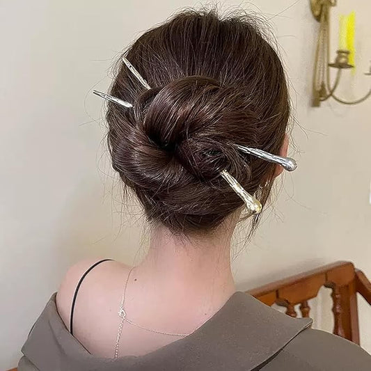 Geometric Alloy Hair Chopsticks, Pale Gold Silver Minimalist Japanese-Style Hair Clasp for Buns, DIY-Charm Compatible Hair Accessories for Women with Long Hair