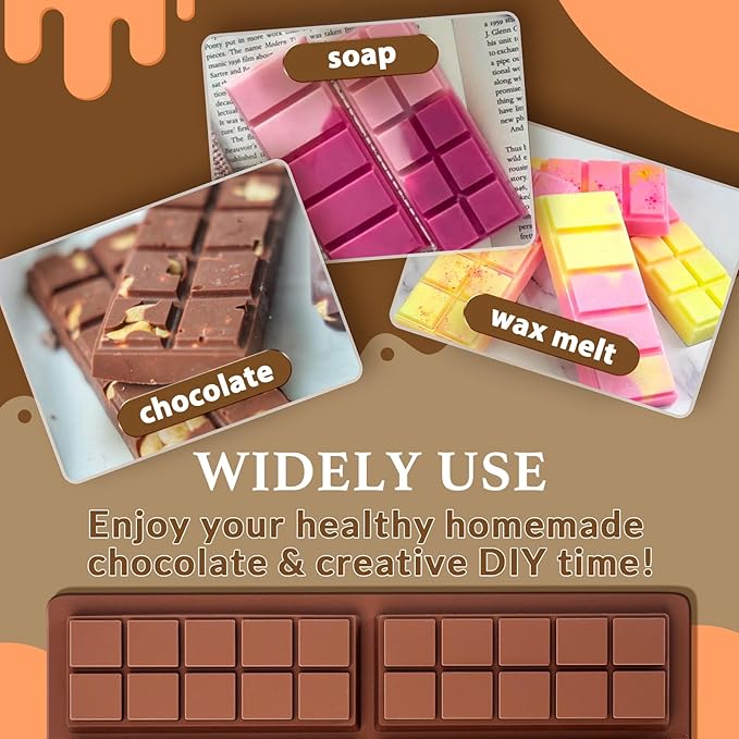 HKNMTT Chocolate Bar Molds Silicone 10 Snap Deep Moulds for Pistachio Dubai Wax Candy Energy Protein Bars, Food Grade Non stick Home DIY Handmade Gifts