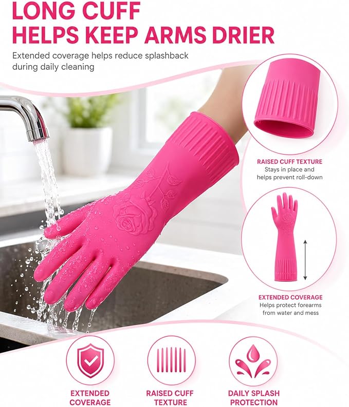 Disfore Rubber-Gloves Dishwashing Gloves for Cleaning-Kitchen - 2 Pairs Long Household Cleaning Gloves for Washing Dishes