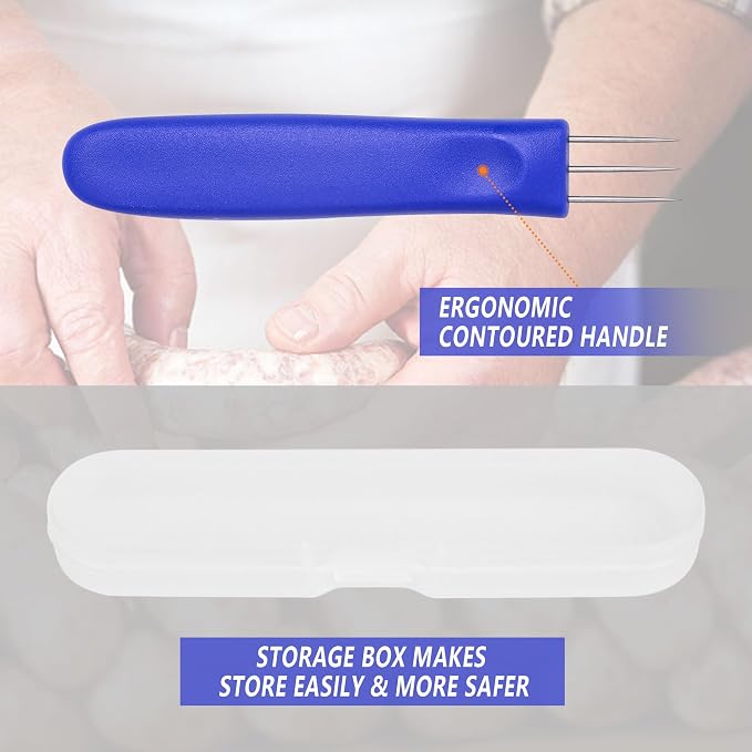 Sausage Pricker Tool, 6.5" Stainless Steel Meat Needle | Prevents sausage bursting,Sturdy food-grade steel,Safe, non-slip handle,Comes with storage case,Great for fresh & smoked.