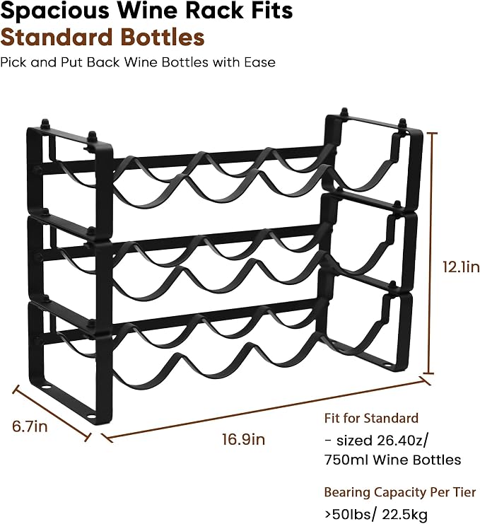Wine Rack for Countertop – Stackable Freestanding Bottle Organizer for Kitchen, Pantry, Bar Cabinet & Small Spaces – Compact Metal Shelf & Modular Storage Stand (3-Tier)