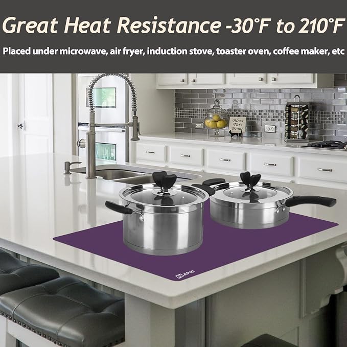 Extra Large Silicone Mat Kitchen Counter Heat Resistant Table Mat 36" x 24" | Place Mats, Countertop Protector, Thick Placemats Washable Silicone Mats for Kitchen Counter Dining Table Mat, Purple, Sapid