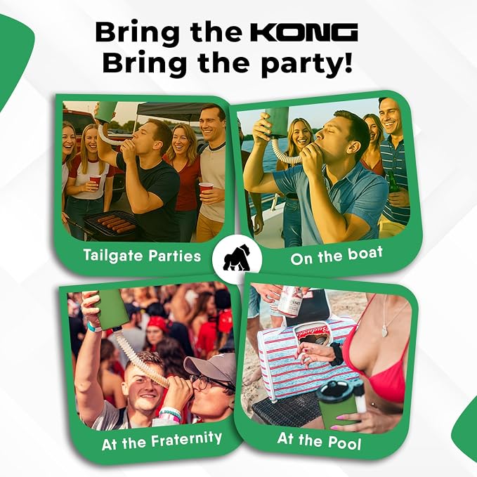 The Kong Skinny Can - Portable Coozie or Bottle Cooler/Cup With Detachable, Expandable, Hose To Funnel Your Drink (Green)