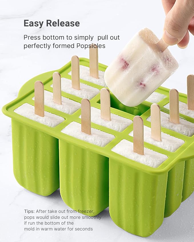 Popsicles Molds, MEETRUE 12 Pieces Silicone Popsicle Molds Easy-Release BPA-free Popsicle Maker Molds Ice Pop Molds Homemade Popsicle Ice Pop Maker with 50PCS Popsicle Sticks+Cleaning Brush