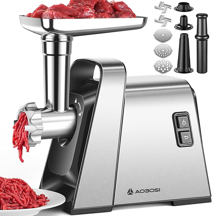 AAOBOSI 3-IN-1 Electric Meat Grinder, 3000W Max Sausage & Kibbe Maker | Non-Clogging with Auto-Reverse for Jam-Free Grinding, Easy Accessory Storage, Copper Motor, 5 lbs/min Fast Meal Prep
